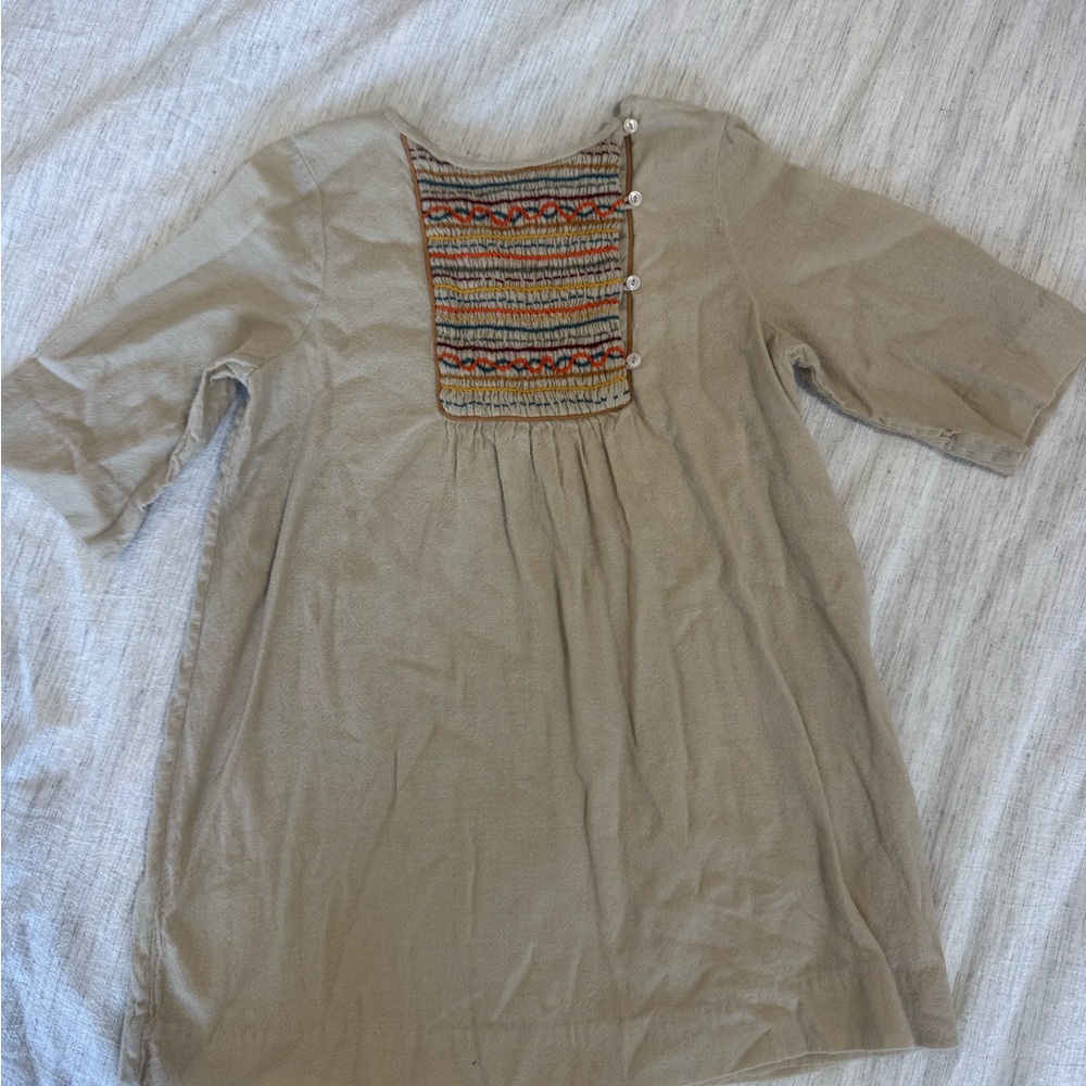 Bonpoint Embroidered Beige Tunic Dress